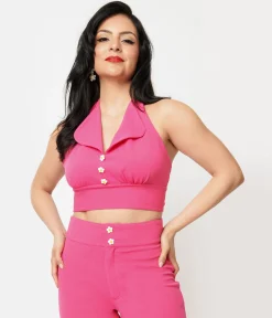 Smak Parlour 1960s Hot Pink Halter Crop Top