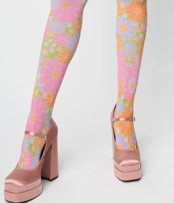 Smak Parlour 1960s Pink & Green Flower Power Tights