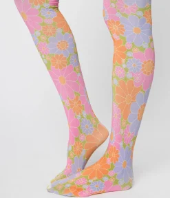 Smak Parlour 1960s Pink & Green Flower Power Tights