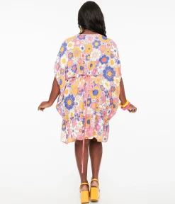 Smak Parlour 1970s Pink & Purple Mod Floral Mini Caftan