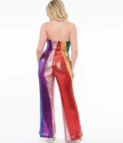 Smak Parlour 1960s Rainbow Sequin Glamour Goddess Jumpsuit