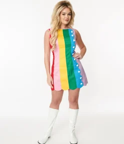 Smak Parlour 1960s Rainbow Stripe Scallop Mini Dress