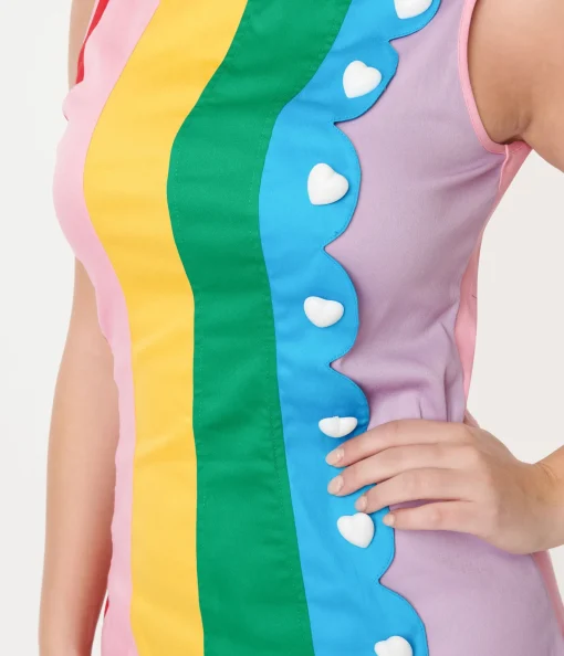 Smak Parlour 1960s Rainbow Stripe Scallop Mini Dress