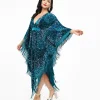 Smak Parlour 1970s Teal Sequin Fringe Caftan Dress