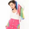 Smak Parlour 1970s White & Rainbow Fringe Sleeved Bodysuit