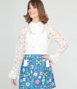 Smak Parlour 1960s White Daisy Ruffle Blouse