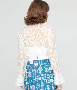 Smak Parlour 1960s White Daisy Ruffle Blouse