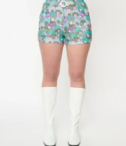 Smak Parlour Teal Groovy Mushrooms Shorts