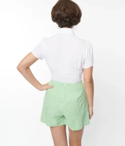 Smak Parlour White & Green Gingham Chiffon Power Play Blouse