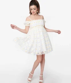 Smak Parlour White Daisy Off the Shoulder Babydoll Dress