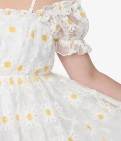 Smak Parlour White Daisy Off the Shoulder Babydoll Dress