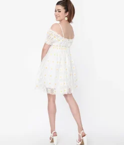 Smak Parlour White Daisy Off the Shoulder Babydoll Dress