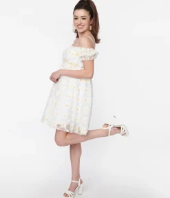 Smak Parlour White Daisy Off the Shoulder Babydoll Dress