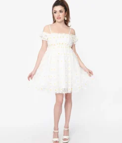 Smak Parlour White Daisy Off the Shoulder Babydoll Dress