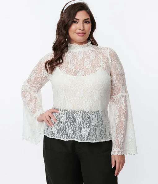 Smak Parlour White Lace Bell Sleeve Blouse