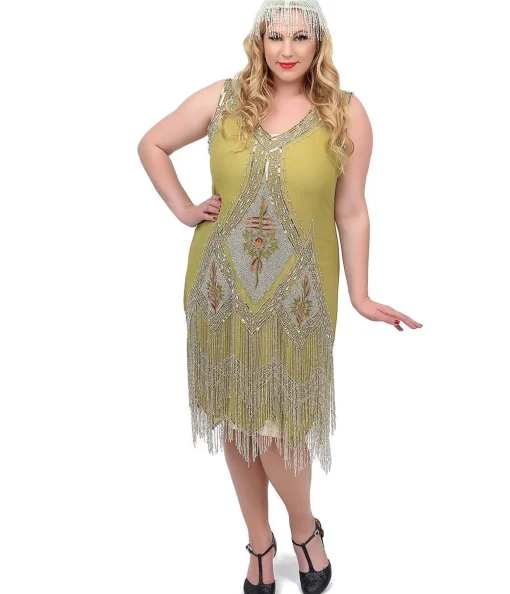 Special Order - Unique Vintage 1920s Green & Silver Embroidered & Hand Beaded Somerset Flapper Dress