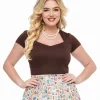 Steady 1950s Chocolate Brown Short Sleeve Knit Sophia Top