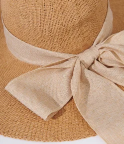 Tan & Beige Bow Toyo Braid Sun Hat
