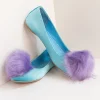 Teal Velvet & Purple Pom Pom Ballet Flats