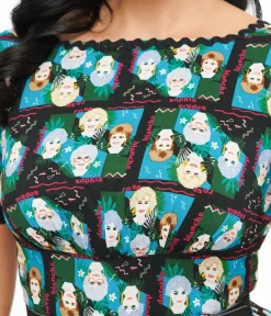 The Golden Girls x Unique Vintage Black & Blue The Golden Girls Print Swing Dress