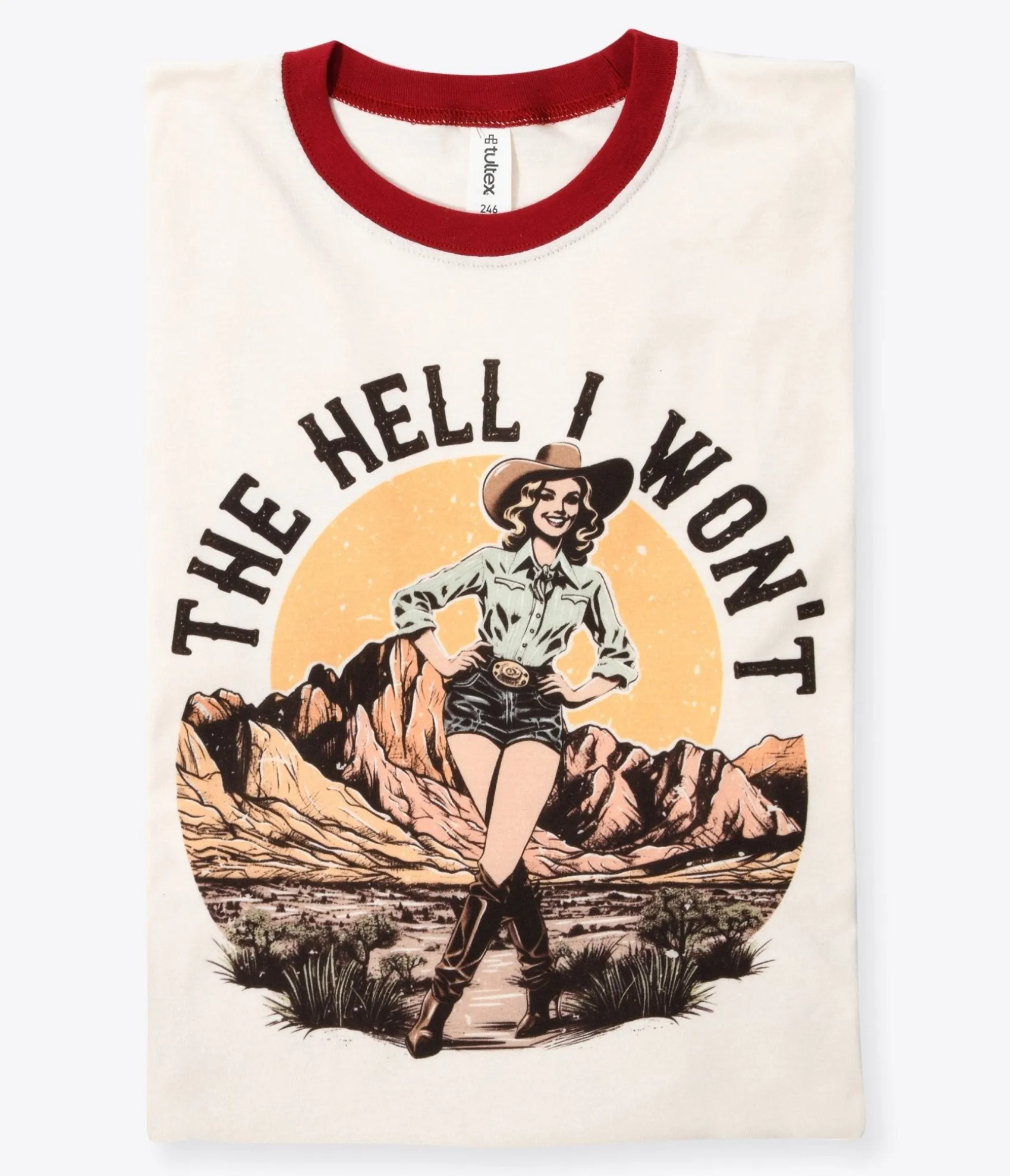The Hell I Won't Red Collar Unisex Graphic Ringer Tee