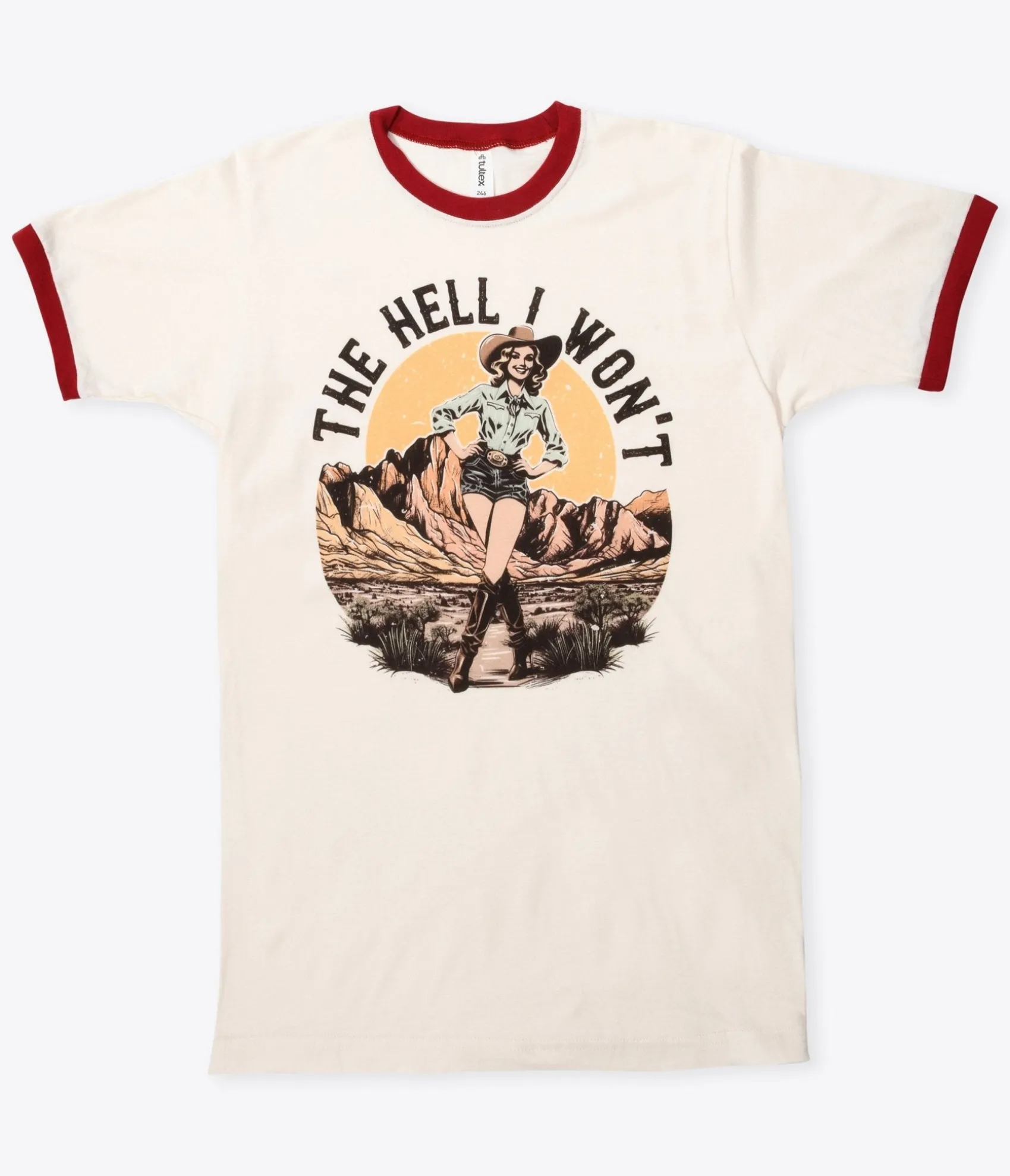 The Hell I Won't Red Collar Unisex Graphic Ringer Tee