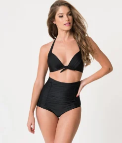Unique Vintage All Black Monroe High Waist Bikini Bottom