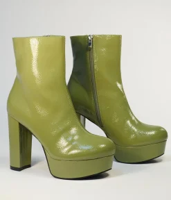 Unique Vintage Avocado Green Platform Heel Ankle Boots