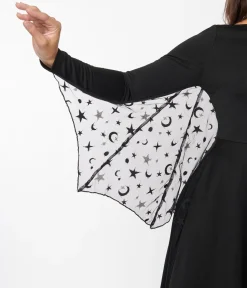 Unique Vintage Black & Mesh Bat Swing Dress