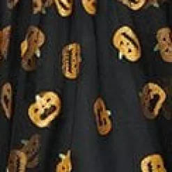 Unique Vintage Black & Pumpkin Print Babydoll Dress
