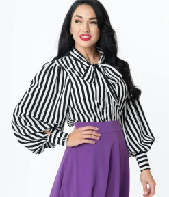 Unique Vintage Black & White Stripe Gwen Blouse