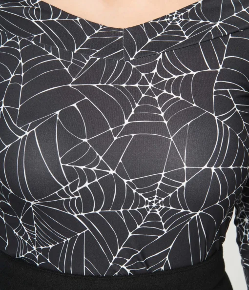 Unique Vintage Black & White Spiderweb Scarlett Top