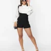 Unique Vintage Black Belted Suspender Shorts