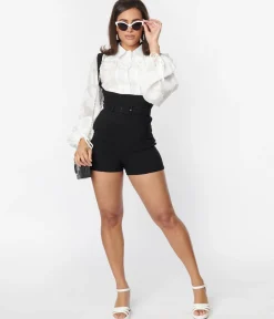 Unique Vintage Black Belted Suspender Shorts
