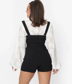 Unique Vintage Black Belted Suspender Shorts