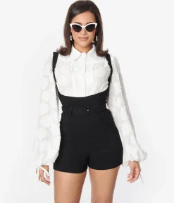Unique Vintage Black Belted Suspender Shorts