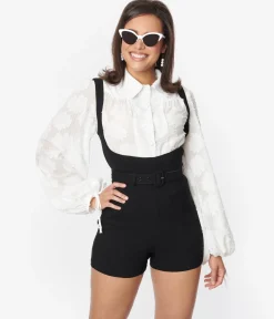 Unique Vintage Black Belted Suspender Shorts