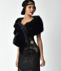 Unique Vintage Black Faux Fur Stole
