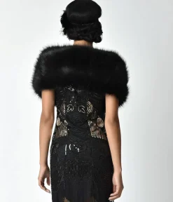Unique Vintage Black Faux Fur Stole