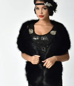 Unique Vintage Black Faux Fur Stole