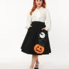 Unique Vintage Black Halloween Music Box Soda Shop Swing Skirt
