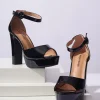 Unique Vintage Black Patent Leatherette Platform Sandals