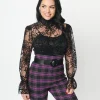 Unique Vintage Black Spiderweb Flocked Donna Blouse