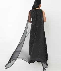 Unique Vintage Black Velvet Constellation Cape Gown