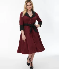 Unique Vintage Burgundy & Black Swing Coat