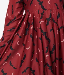 Unique Vintage Burgundy & Black Bats Baby Doll Dress