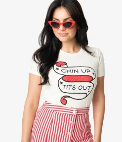 Unique Vintage Cream Chin Up Tits Out Womens Tee