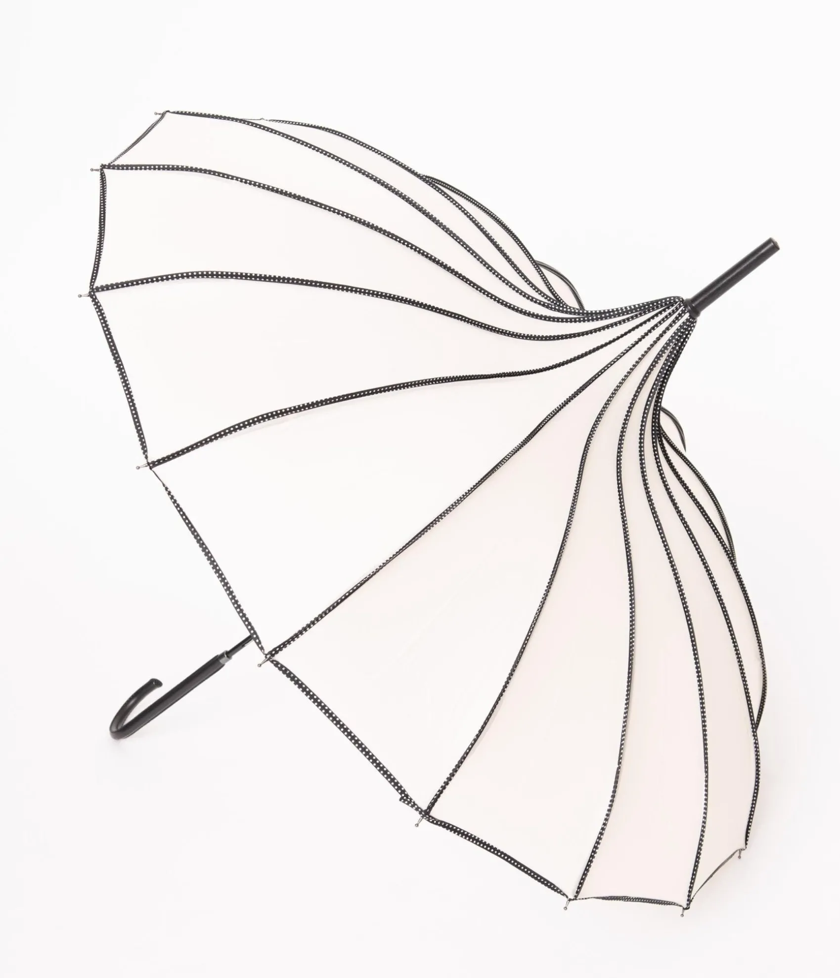 Unique Vintage Ivory & Black Polka Dot Princess Pagoda Umbrella