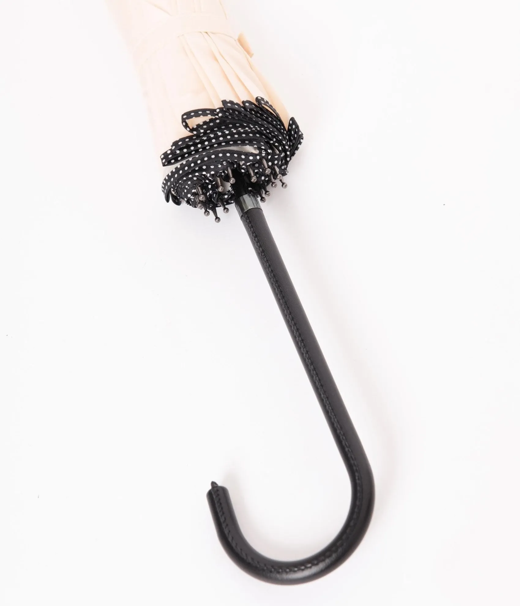 Unique Vintage Ivory & Black Polka Dot Princess Pagoda Umbrella