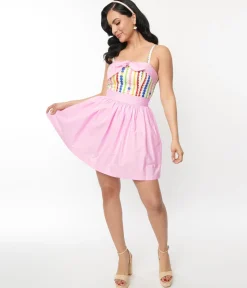 Unique Vintage Light Pink Gathered Mini Skirt